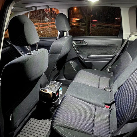 Interior view of Subaru with Lit White Interior LED Light Kit For WRX STI Impreza 2004 To 2022 Super Bright 6000K Bulbs installed