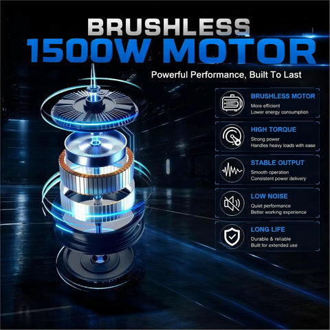 Brushless 1500W motor diagram showcasing power for Heavy Duty Electric Stair Climbing Cart With 1500W Motor And 880LB Capacity.
