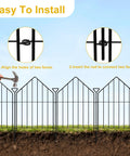 Rustproof Metal Garden Fence 17 Inch By 10 Feet No Dig Animal Barrier Ten Panel Set installed with hammer and connector rods.