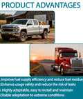 Diesel Truck Fuel Tank Sump Kit With Integrated Return And Hole Saw Includes Half Inch Fittings Seamless Install For Cummins Duramax And Powerstroke Diesel Systems Sweet Upgrade For Airdog Fass Fuel Setups shown with pickup and semi trucks, highlighting product advantages.