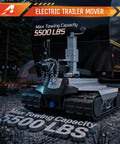 Heavy Duty Electric Trailer Mover With Wireless Remote Control 5500 Lbs Max Towing Capacity close-up, rubber tracks for stability.