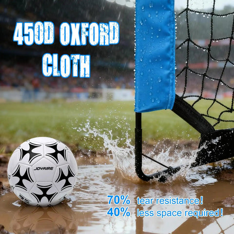 Backyard Pop Up Soccer Goals Set For Kids And Toddlers, Portable 4x3 Feet, close-up of goal frame with 450D Oxford cloth in rain