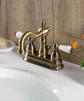 Antique Brass 4-Inch Centerset Bathroom Faucet Deck Mount 3-Hole Setup with Drip-Free Washerless Cartridge