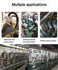 Multiple Heavy Duty Industrial Fume Extractor Arms With Two To Three Inch Heat Resistant Flexible Dust Hose In Various Applications.
