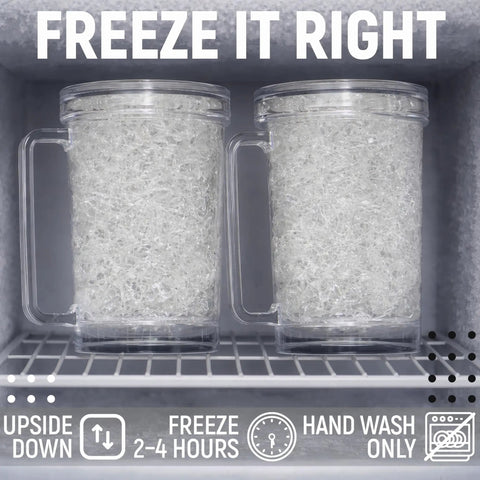 Image showing Chill Out With These Super Solid Double Wall Freezer Beer Mugs Holding Sixteen Ounces in freezer with gel core visible.