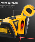 Square Laser Level for Floors and Tile Projection 30 Ft Red Beam with 90 Degree Layout Guide, close-up of power button