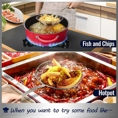 Solid Stainless Steel Spider Strainer Skimmer Ladle For Cooking And Frying used for frying fish and hotpot cooking.
