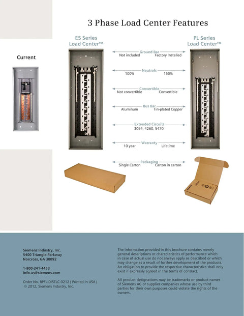 3 Phase Load Center Features diagram for 225 Amp Indoor Main Lug Load Center With 42 Spaces And 60 Circuits, 3 Phase Copper Bus, UL Listed, Accepts Plug In Style Breakers, Supports 120/240 Or 120/208 Volt Systems, Heavy Duty Electrical Panel For Commercial And Residential Use