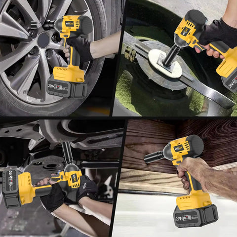 Heavy Duty Brushless Cordless Impact Wrench With 4 Amp Hour Battery Delivers Kickin 320 Foot Pounds Of Raw Torque For Quick Tire Swaps And Serious Auto Repair Jobs in use for tire and auto repairs.