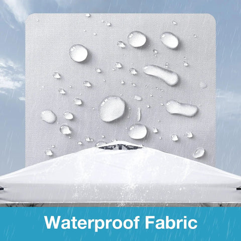 10x20 Canopy Replacement Top Cover With Air Vents For Outdoor Pop Up Gazebo Tent Top Only With Adjustable Straps Weatherproof And UV Guard White Frame Not Included Fits Most 10x20 Canopy Frames showcasing waterproof fabric with water droplets