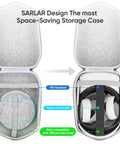 Open hard carrying case for Quest 3S and Quest 3, Quest 2 and Vision Pro VR headset with controllers, showcasing compact storage.