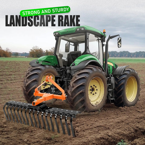 3 Point Rock Rake For Category 0 Tractors With 360 Degree Rotation Replaceable Spring Tines And Pin Hitch Tow Behind Dethatcher