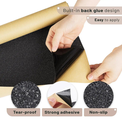 Hands peeling back Grip Tape For Skateboards, Longboards And Scooters - Non Slip, Bubble Free Application, 110 X 27 Cm