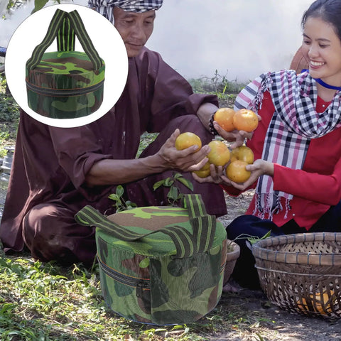Wearable Garden Stool With Soft Foam Cushion, ultra lightweight outdoor work seat shown during gardening with camouflage design.
