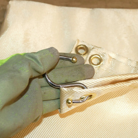 Fiberglass Welding Blanket Fireproof 6x8 Ft High Temp Insulation for Welders with metal grommets and hook detail