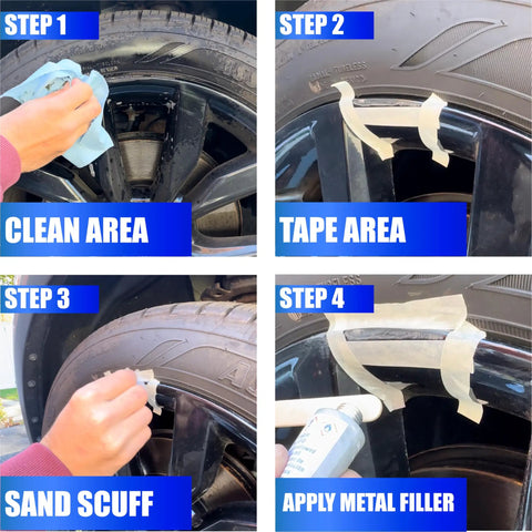 Pro Level DIY Wheel Restoration Kit Fixes Gnarly Curbside Scrapes Corrosion And Scratches Easily Restores alloy rim cleaning and repair steps.