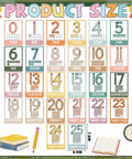Boho Number Card Set For Classroom 0 To 25 26 Pieces Math Poster with colorful numbers and ten-frame visuals.