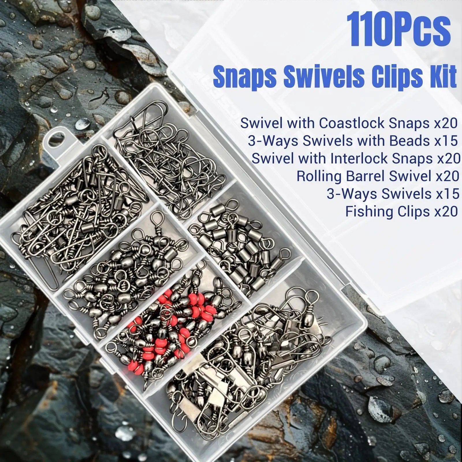 110 Piece Strong Fishing Snap Swivel Kit For Lures ✓