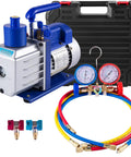 Heavy Duty 4.8 CFM 1/3 HP Auto AC Vacuum Pump With Integrated Manifold And Anti Reflex Oil Solid Die Cast Housing, gauges and hoses included.