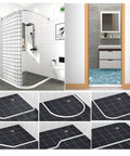 3.5 Inch High Collapsible Shower Threshold Water Dam, 59 Inch Long Splash Guard Barrier in various bathroom setups