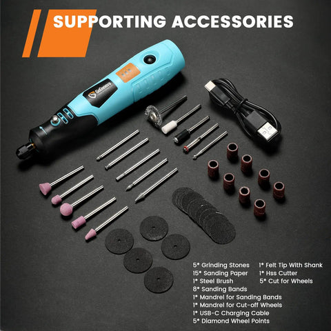 All Purpose Cordless Rotary Tool With Three Speed Settings 5000 12000 18000 RPM Rechargeable Mini Power Tool and 43 accessories