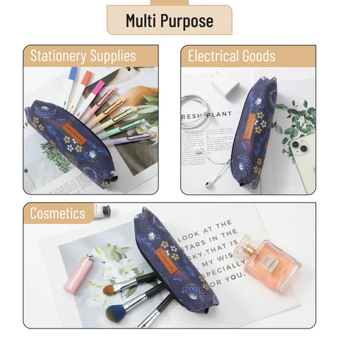 Everyday Carry Ready Multipurpose Canvas Pencil Case Pouch With Smooth Zipper Premium Materials And Neat Stitches in use for stationery, electronics, and cosmetics.