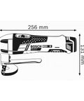 Heavy Duty Pro Grade 12V Cordless Metal Shear Cuts Steel Four Times Faster With Zero Sweat For Flawless Straight And Curved Cuts Up To One Point Three Millimeter Thick No Battery Or Charger side view with dimensions 256mm by 131mm.