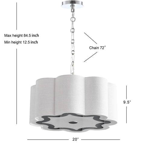 Oil Rubbed Bronze 4 Light Iron Pendant Light With Adjustable Height Scalloped Gray Linen Shade Dope Look For Dining Room And Kitchen LED Bulbs Included And Ready To Install For A Quick Refresh
