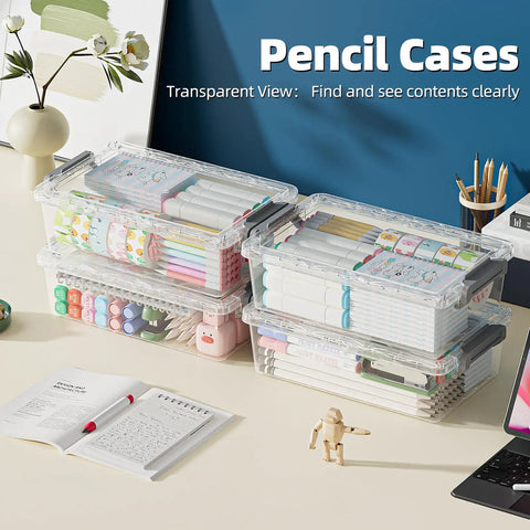 Mega Spacious 4 Pack Clear Plastic Pencil Cases With Huge Storage Power Perfect For Taming Markers Crayons Pens And All Your Sweet Stationery Must Haves In Sleek Grey