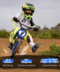 Kids Electric Dirt Bike For Ages 3 6, 170W Racing Grade Electric Motorcycle With Aluminum Frame, Dual Power Modes, 24V Detachable Battery, 12 Inch Knobby Tires, Off Road Mini Racer For Backyard Tracks, child riding on dirt track