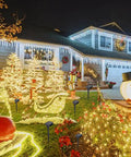 Decorated house with 80 Ft Solar Powered Fairy Lights Outdoor Waterproof Silver Wire With 240 LEDs 8 Modes Two Pack Warm White Glow