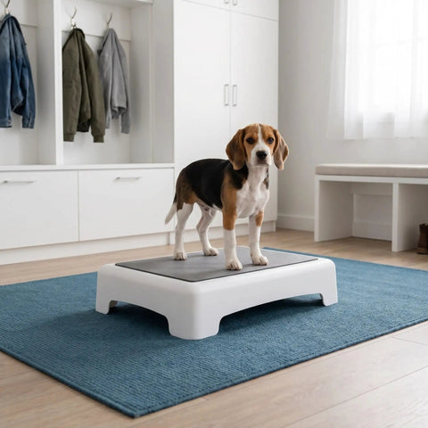 Beagle on Portable Puppy Training Platform With Non Skid Surface For Indoor And Outdoor Dog Agility Practice Slip Resistant Plastic Board