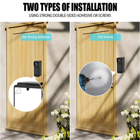 Image showing Anti Theft Angle Mount For Blink Video Doorbell 2025 2nd Gen with adhesive and screw installation options on a door.