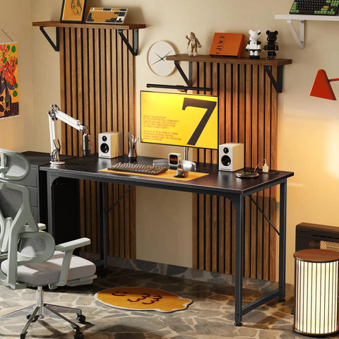 47 By 20 Inch Office Desk With Built In Power Outlets And USB C Port For Home Office And Gaming Metal Frame In Black Finish