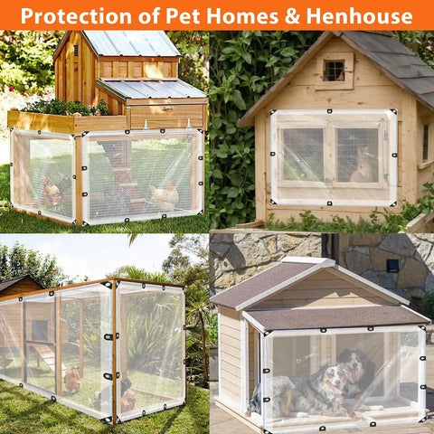 4x6 Ft Clear Tarp For Outdoor Use Heavy Duty PE Clear Vinyl Tarp With Reinforced Grommets covering chicken coops and dog house