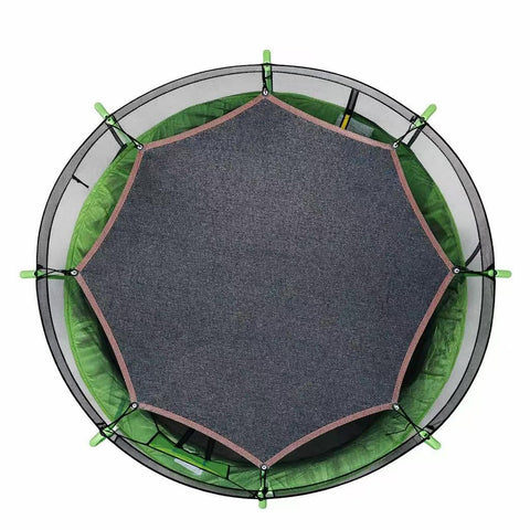 Top view of 14Ft Trampoline Shade Cover with six poles for round trampoline sun protection, breathable mesh fabric, easy to install.