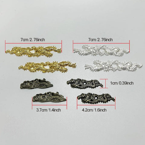 2 Piece Dope Samurai Sword Metal Accessories Kit with dragon-themed fittings, golden finish, for katana, wakizashi, tanto
