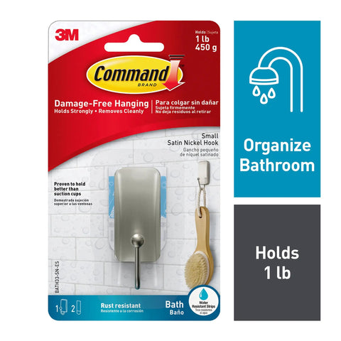 Satin Nickel Bath Hooks 4 Pack With Water Resistant Strips No Tools Needed Damage Free Shower And Bathroom Organizer Sticky Hooks