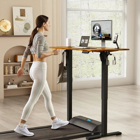 Height Adjustable Electric Standing Desk With Memory Presets, 46 x 24 Inches, Sit Stand Office Desk, phone holder in home office setup