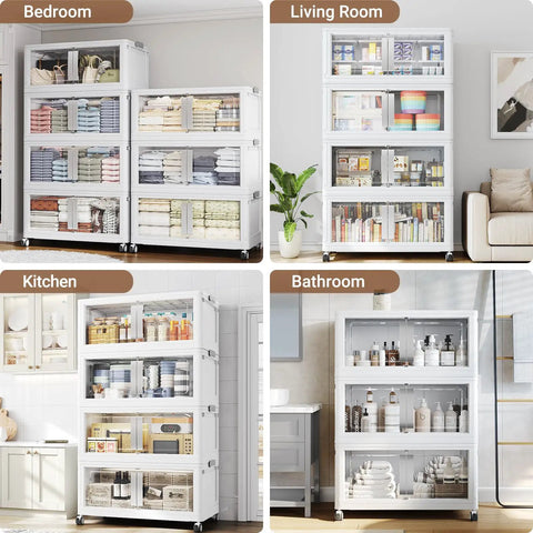 Straight Up Heavy Duty Storage Bins With Secure Lids Four Pack White Hella Spacious Plastic Containers For Garage Bedroom Big Time Organization with smooth rolling casters in various home settings.