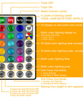 Remote control for Lit 30Ft Outdoor String Lights RGBW With 30 Edison LEDs, showing color modes and timer functions.