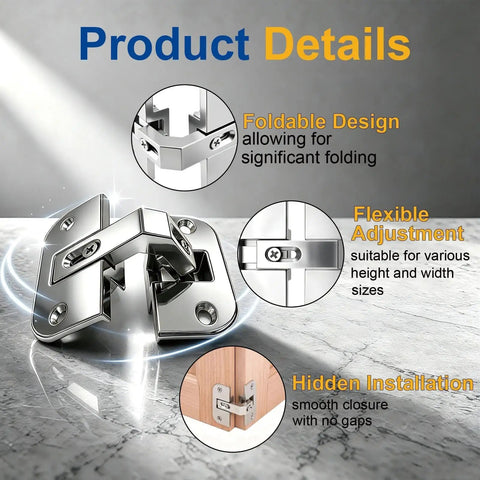 Heavy Duty Adjustable Pie Cut Corner Hinge For Lazy Susan Cabinets And Bifold Doors Compatible With Grass 975, chrome finish, flexible design.