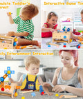Children playing with 39 Piece Kids Tool Set With Apron, Wooden Toddler Tool Bench Includes Hammer And More, STEM toys