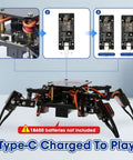 Spider Robot Kit For Kids Ages 8 To 12, STEM Coding Crawling Robot Toy, Hands On DIY Tech Gift For Birthdays, Beginner Friendly Coding Lessons, 8 Step Projects, Creative Science Gift For Boys And Girls, black metal spider robot with Type-C charging and 18650 battery note