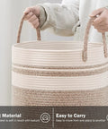 Person holding Woven Rope Laundry Hamper Basket 72L Tall Big Ol Brown Eco Friendly Natural Cotton Rope Laundry Bin
