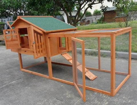 Deluxe Large Wood Chicken Coop With Nesting Box And Run For 3 To 5 Chickens Durable Fir Construction Easy Clean Tray Secure