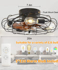 Small Mid Century Caged Ceiling Fan With Lights And Remote 20 Inch Cage Ceiling Fan With Light in living room setting