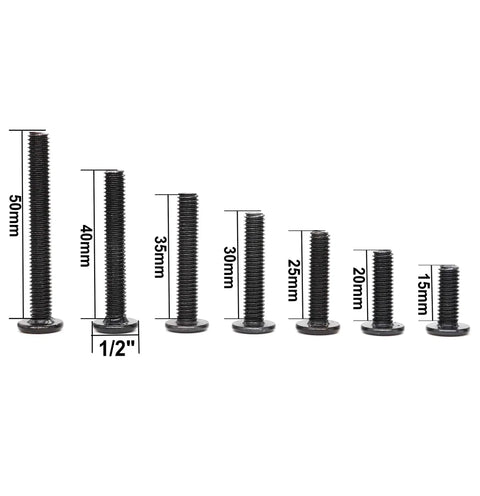 Premium M6 X 15mm Black Hex Socket Cap Bolts And Nut Hardware Kit with various lengths displayed for assembly and repair.