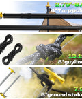 4 Pack Adjustable Heavy-Duty Tarp Poles With Ground Stakes And Guylines, yellow protection caps, telescoping poles.