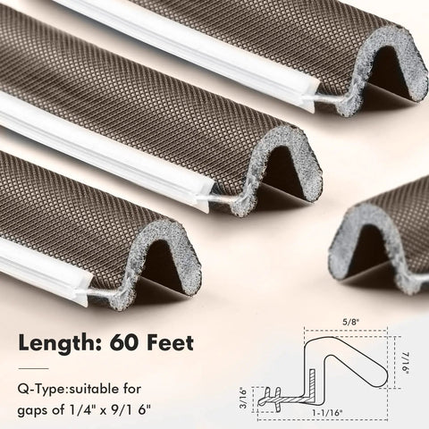 Heavy Duty Door Weather Stripping Kit For Doors And Windows With V Shaped Foam Kerf Weatherstrip, 60 Feet Brown Close-Up View